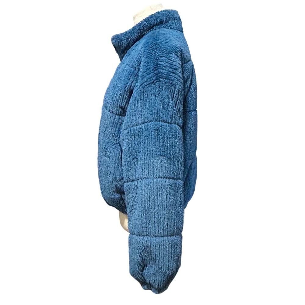 Wild Fable Blue Teddy Sherpa Puffer Jacket Women's Faux Fur Zip Coat - Picture 4 of 8